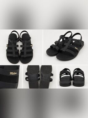 Melissa Black Strappy Jelly Sandals with Gold Logo